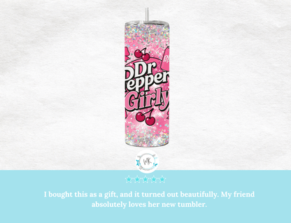 Trendy cherry Dr. Pepper Girly. Pink Bow - Tied Bottle Drinks Wrap for 20oz Tumblers, soda pattern, bows - MK CREATIONS