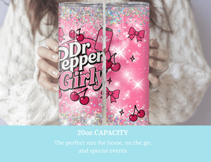 Trendy cherry Dr. Pepper Girly. Pink Bow - Tied Bottle Drinks Wrap for 20oz Tumblers, soda pattern, bows - MK CREATIONS