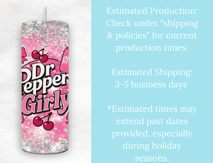 Trendy cherry Dr. Pepper Girly. Pink Bow - Tied Bottle Drinks Wrap for 20oz Tumblers, soda pattern, bows - MK CREATIONS