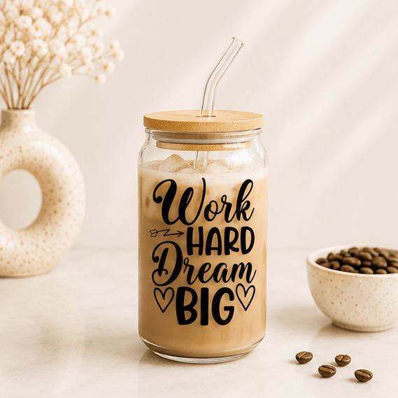 Work Hard Dream Big-Glass Cup - MK CREATIONS